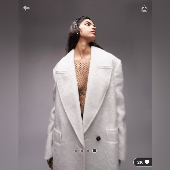 Topshop extreme shoulder brushed overcoat in ivory - Picture 3 of 3